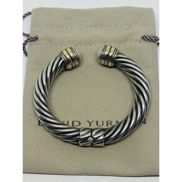 DAVID YURMAN STERLING SILVER 14K 10MM MABE PEARL HINGED CUFF BRACELET RARE 6.25” - Picture 11 of 11